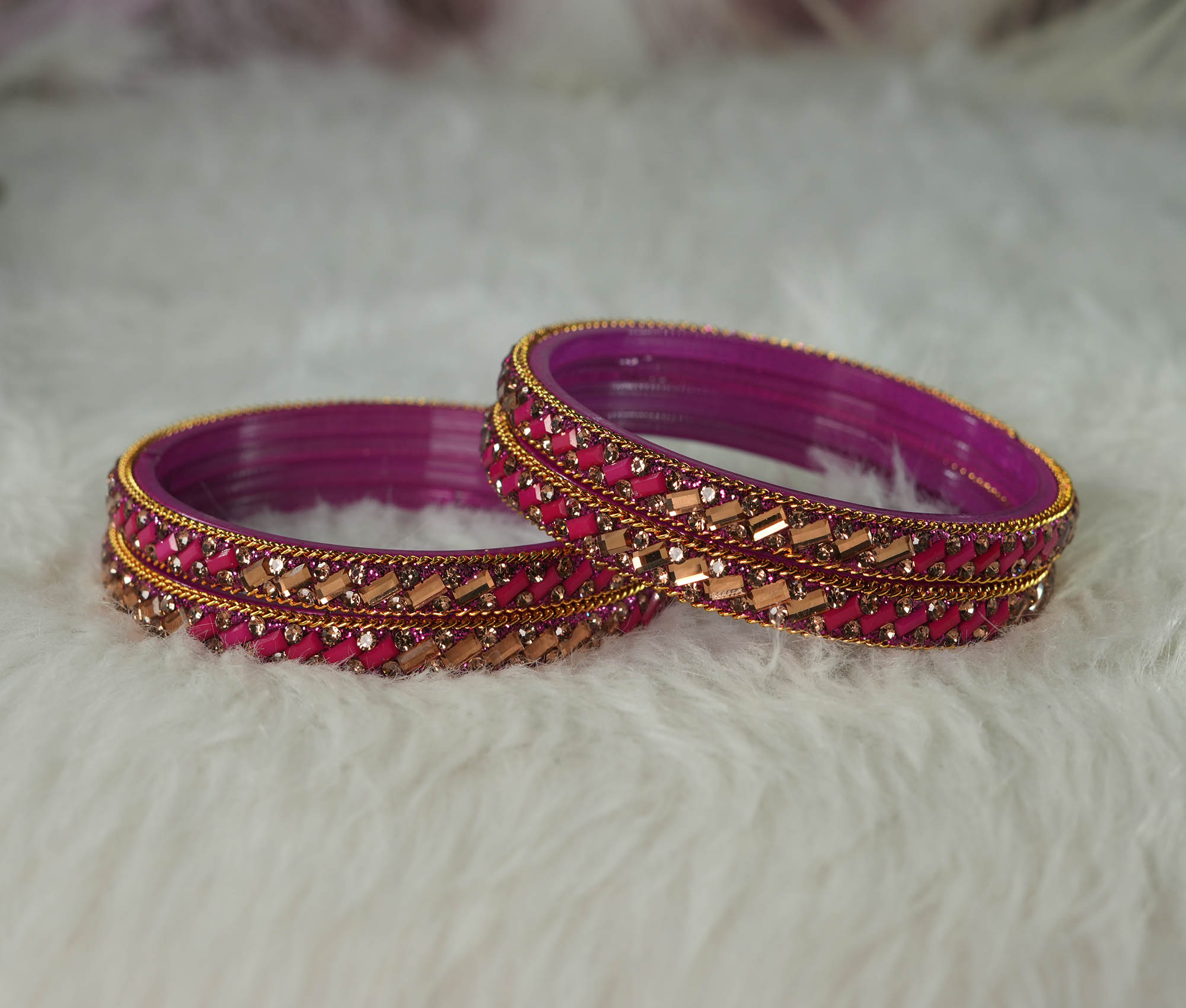 Fancy Design Rani Color Zircon Stone Studded Glass Kada Bangles for Women & Girls