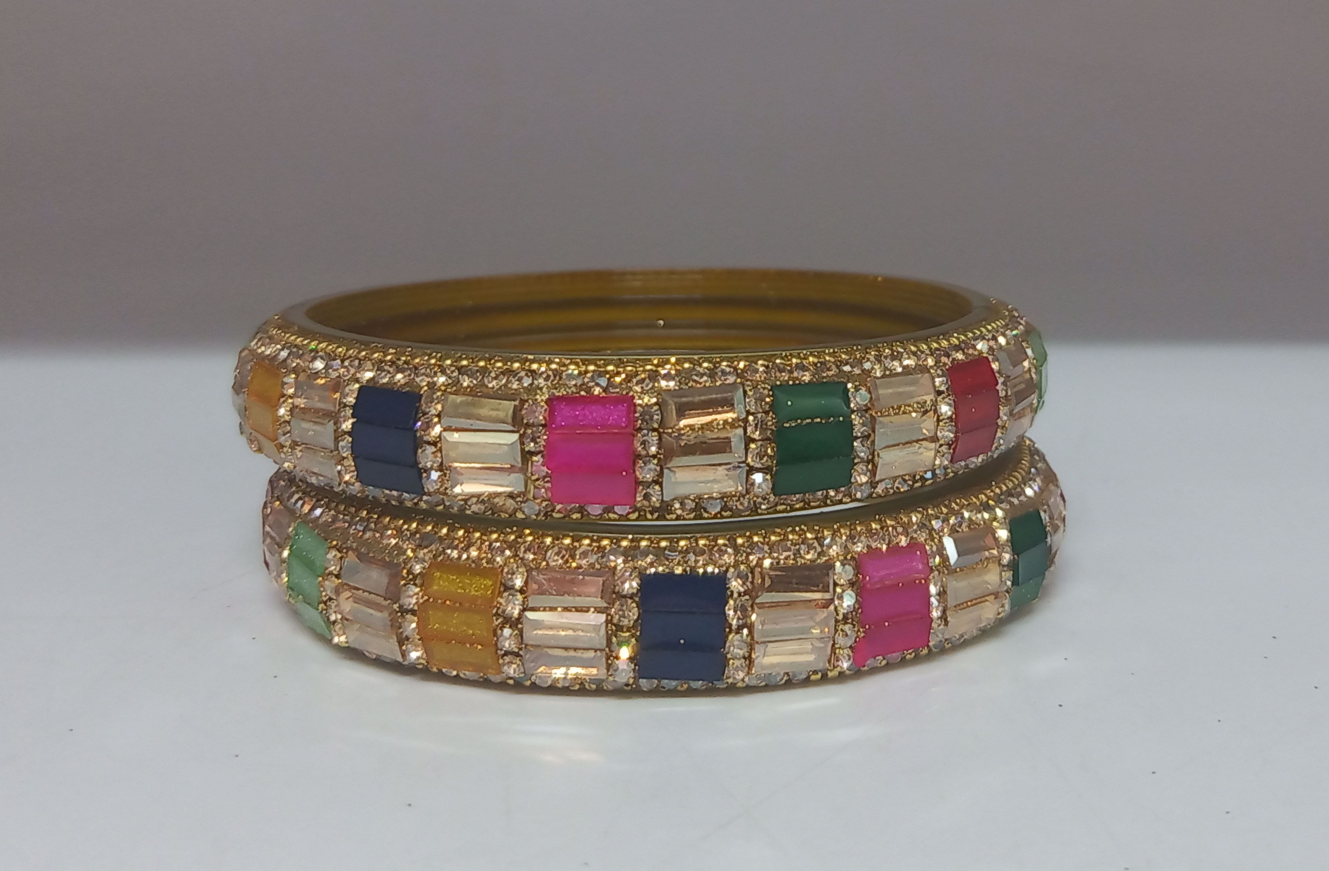 Fancy Multi Color Stone Studded Design Glass Kada Bangles for Women & Girls