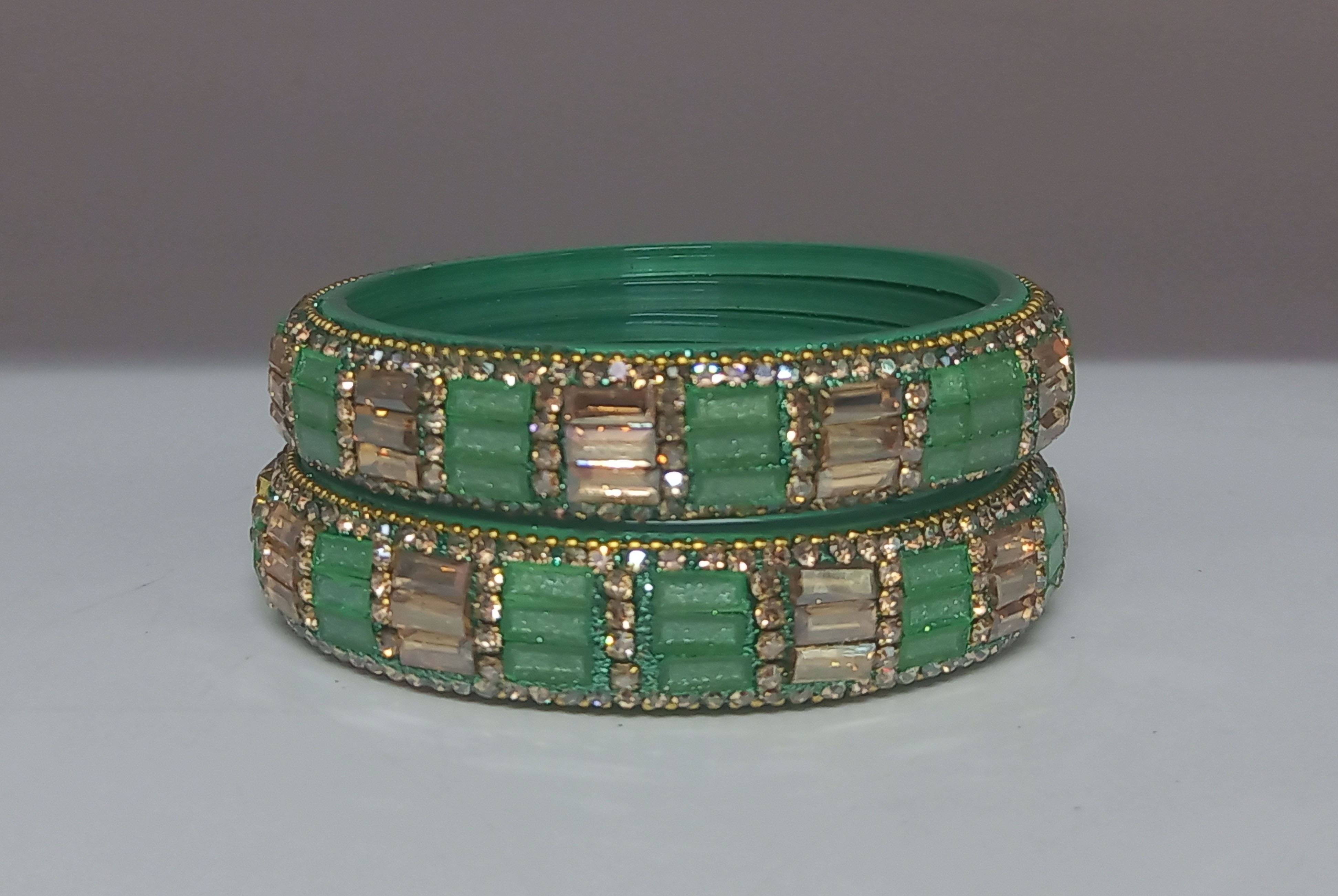 Fancy Pista Color Stone Studded Design Glass Kada Bangles for Women & Girls