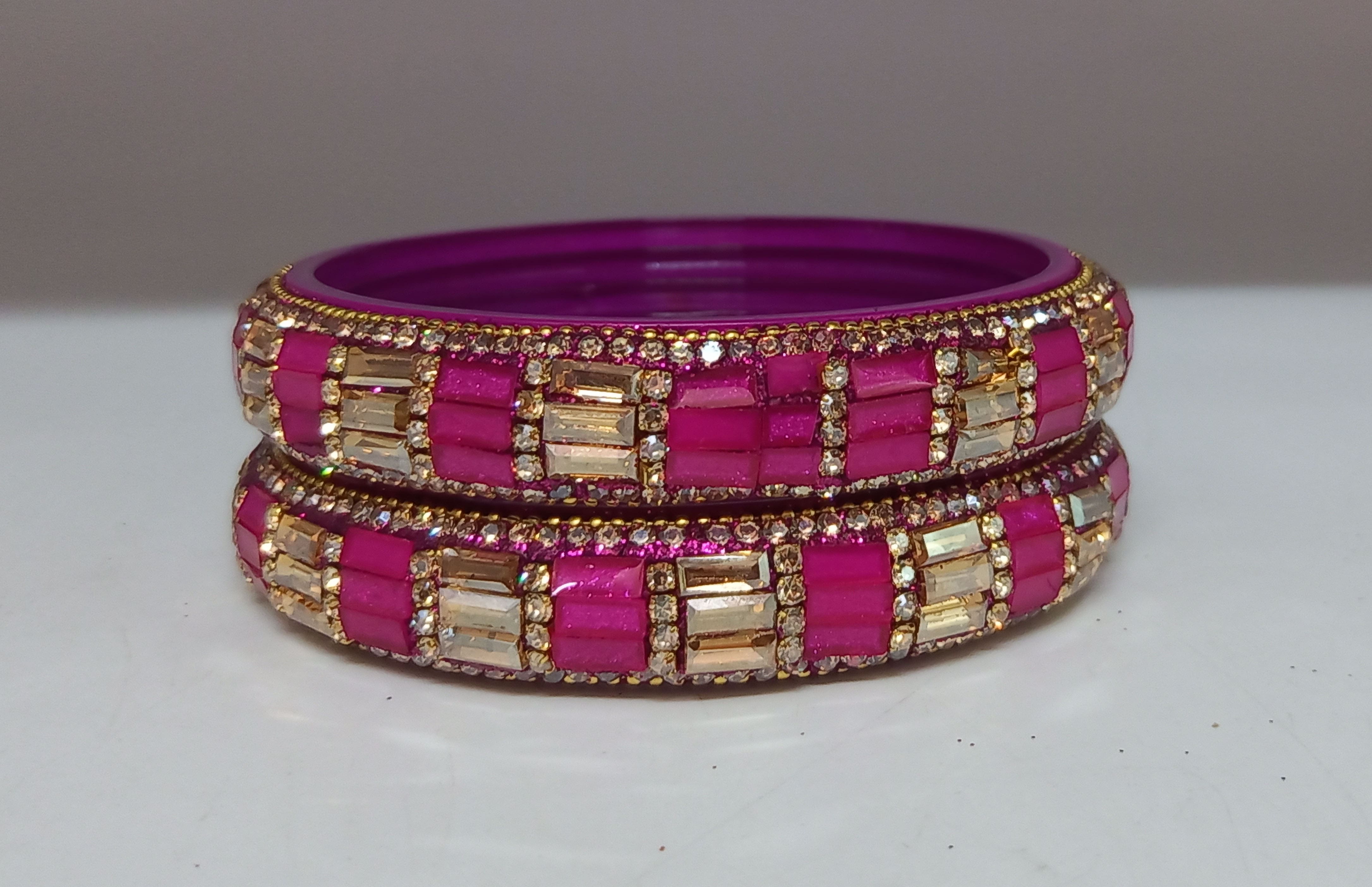 Fancy Rani Color Stone Studded Design Glass Kada Bangles for Women & Girls