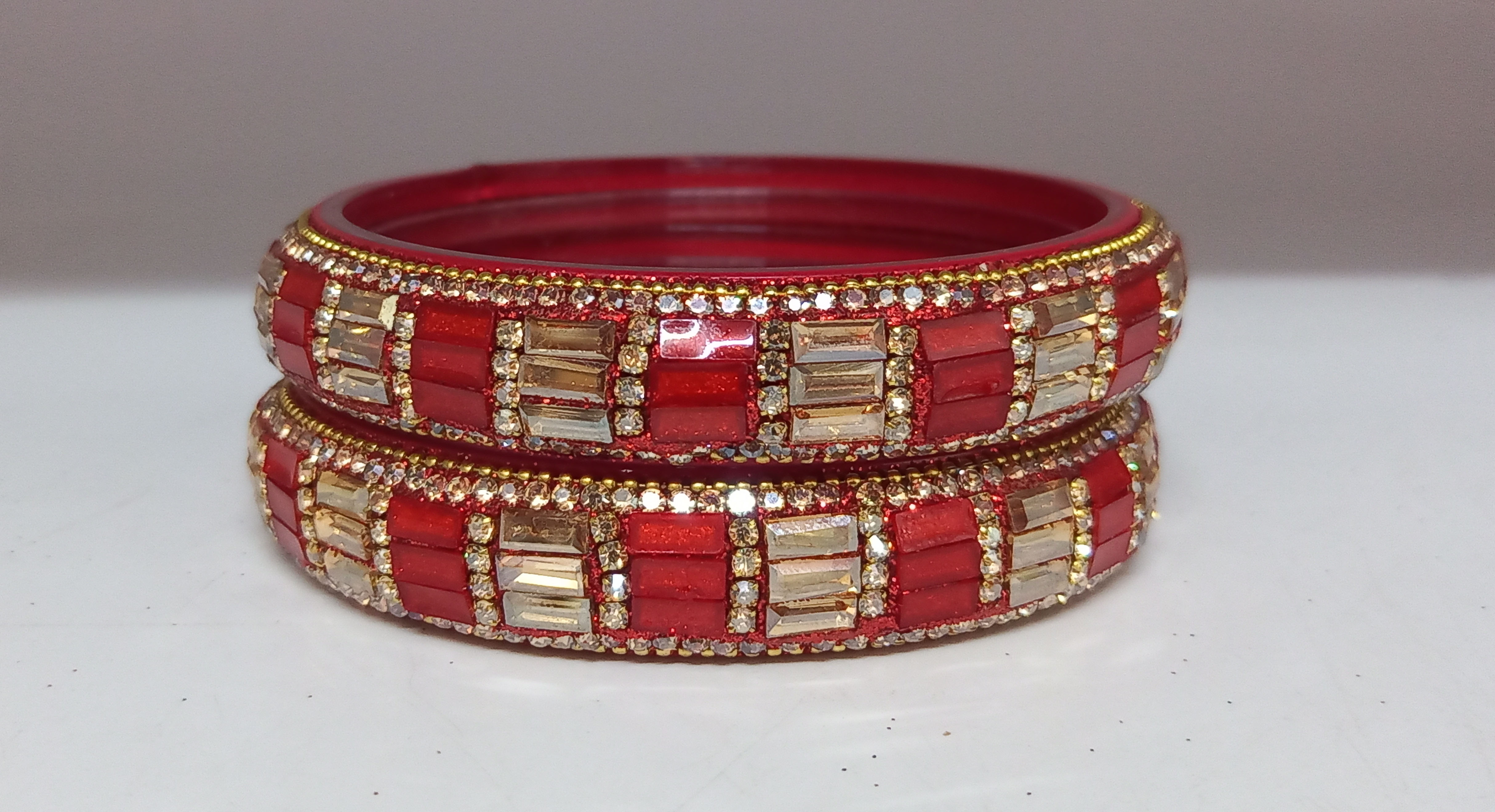 Fancy Red Color Stone Studded Design Glass Kada Bangles for Women & Girls