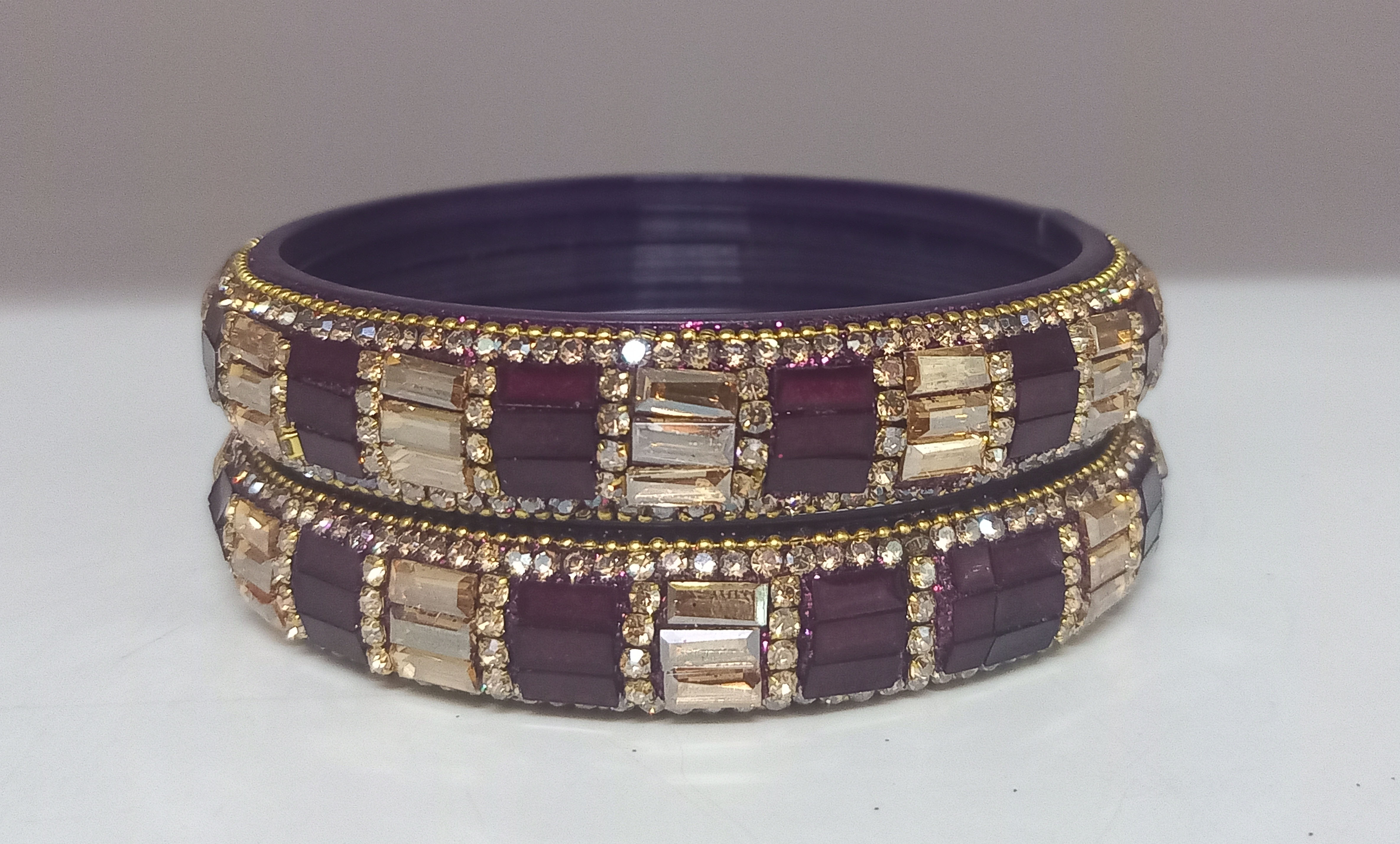 Fancy Wine Color Stone Studded Design Glass Kada Bangles for Women & Girls