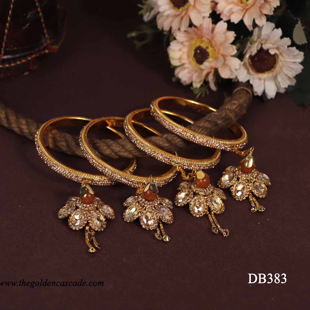 Fancy Golden Color Latkan Design Metal Kada Bangles Jewelry for Women & Girls / (DB-383)