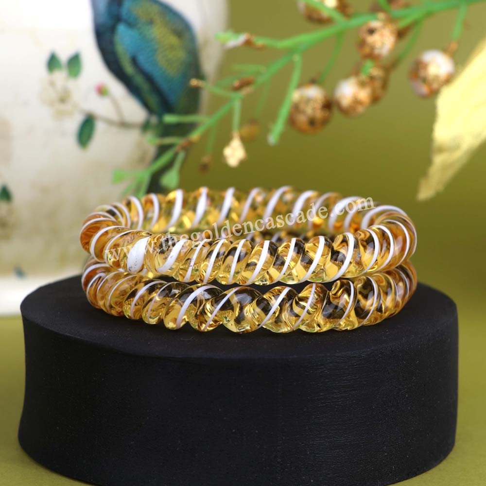 Fancy Gold Color Spyral Design Glass Kada Glossy Finishing Bangles for Women & Girls