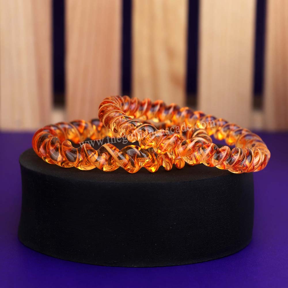 Fancy Haldi Color Spyral Design Glass Kada Glossy Finishing Bangles for Women & Girls