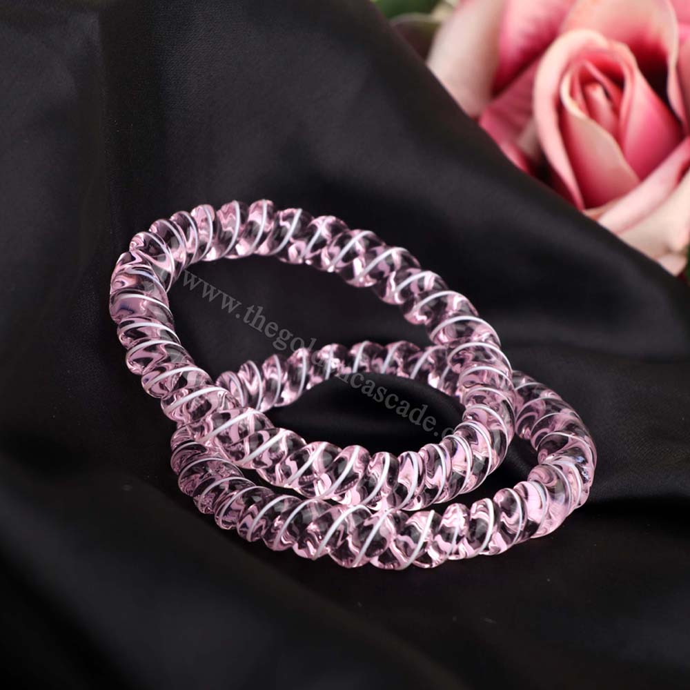 Fancy Pink Color Spyral Design Glass Kada Glossy Finishing Bangles for Women & Girls