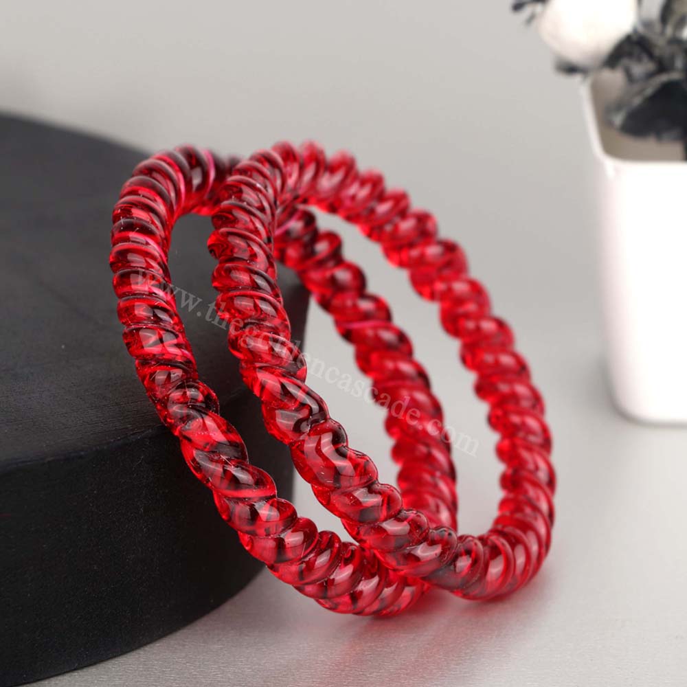 Fancy Red Color Spyral Design Glass Kada Glossy Finishing Bangles for Women & Girls