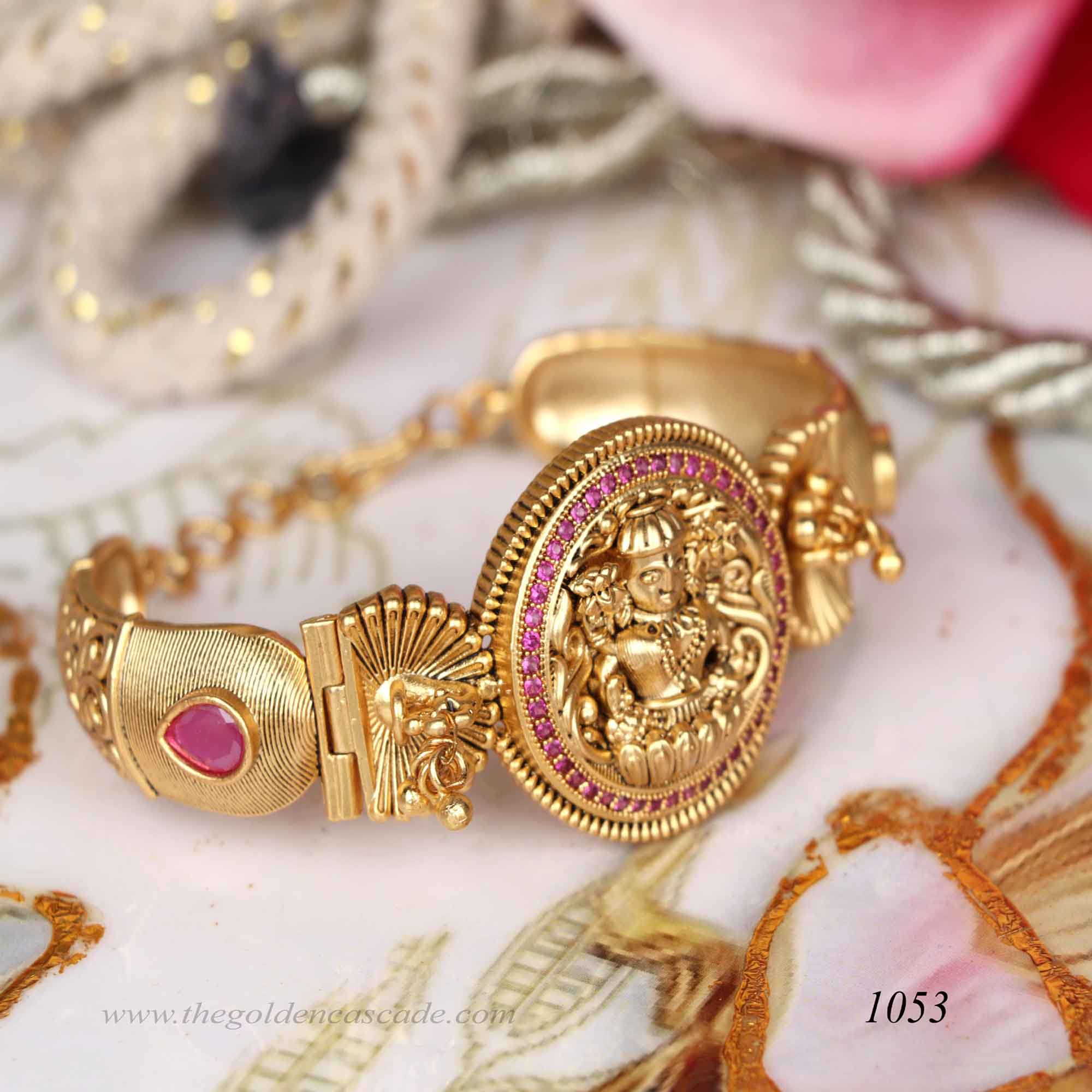 Beautiful Watch Stylish Design Gold Plated Brass Metal Kada / Bracelet Jewelry for Women & Girls / (AD-1053)