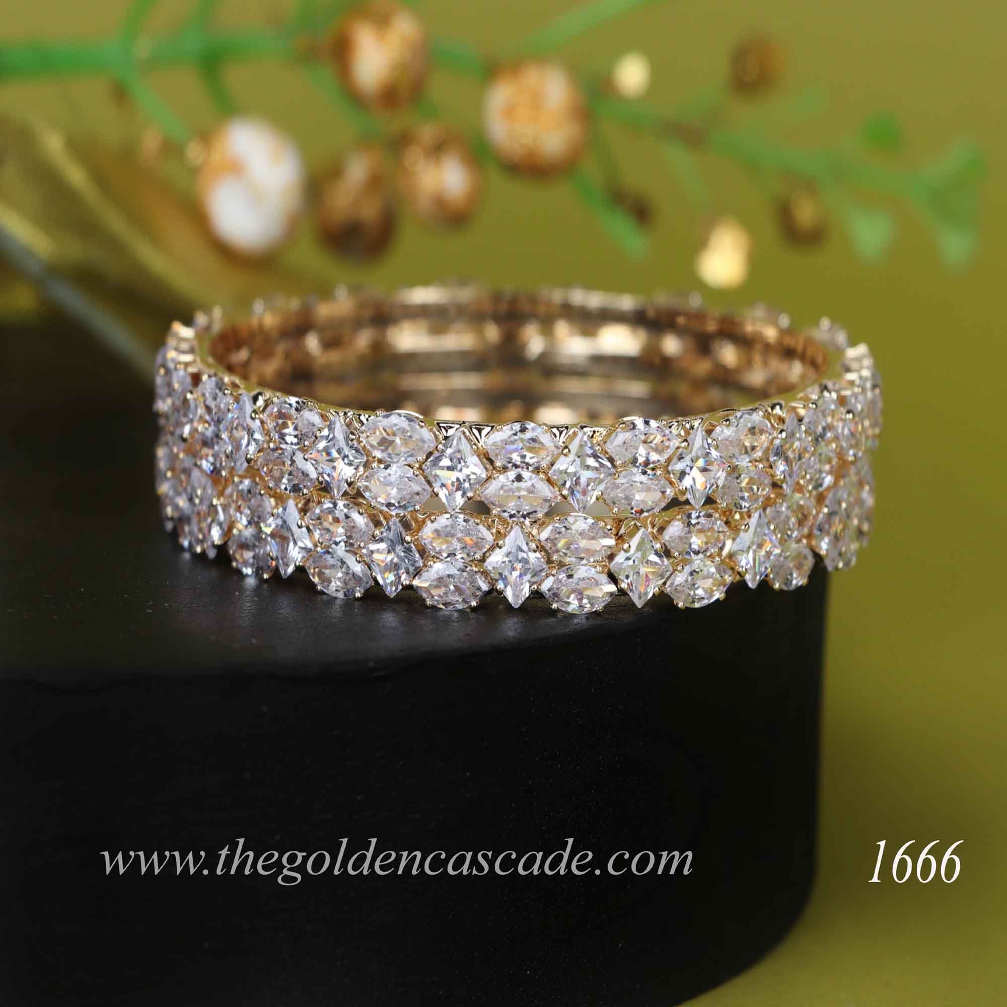 Beautiful Gold Plated with AD Stone Studded Metal Kada / Bracelet Jewelry for Women & Girls / (AD-1666)