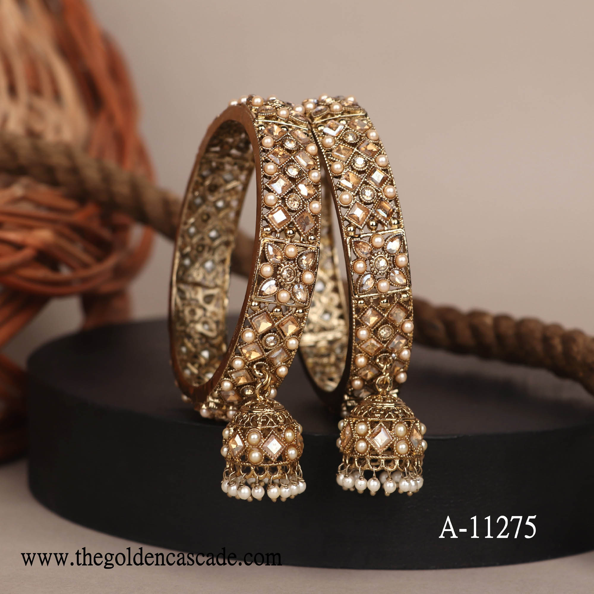 Gold Plated Latkan Design wtih AD Stone Studded Jewelry Metal Kada / Bangles for Women & Girls / (A-11275)