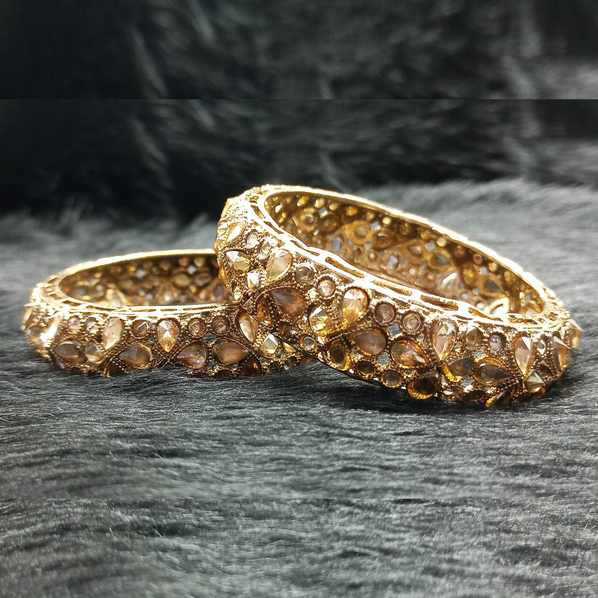 Fancy Gold Plated Design wtih AD Stone Studded Metal Kada / Bangles for Women & Girls / (AD-4213)