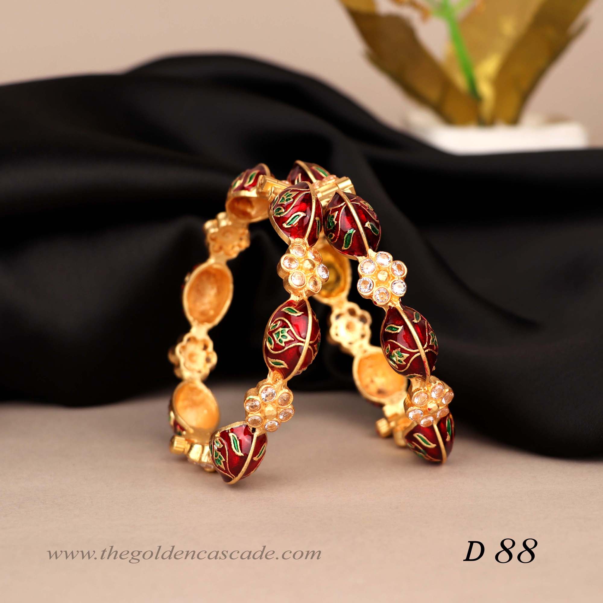 Beautiful Stylish Design Gold Plated Stone Studded Brass Metal Kada / Bracelet Jewelry for Women & Girls / (D-88)