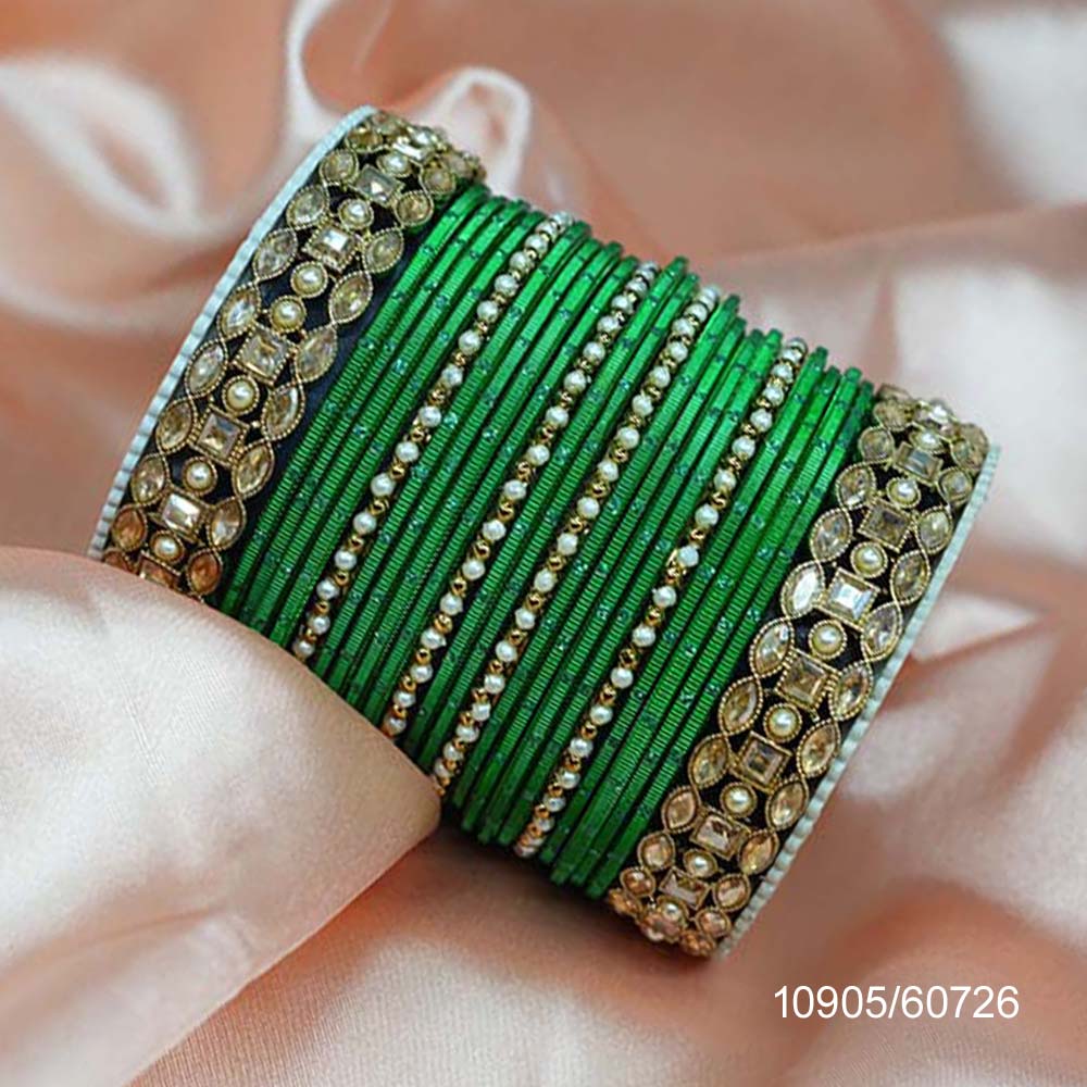 Fancy Design Green Color Crystal Customised Chuda Set with High Quality American Diamond Stone Studded for Women & Girls