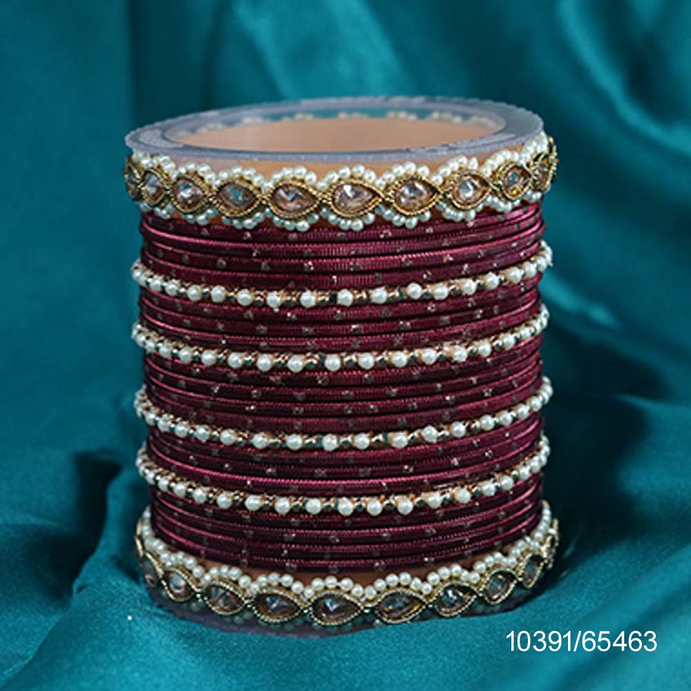 Fancy Design Maroon Color Crystal Customised Chuda Set with High Quality American Diamond Stone Studded for Women & Girls