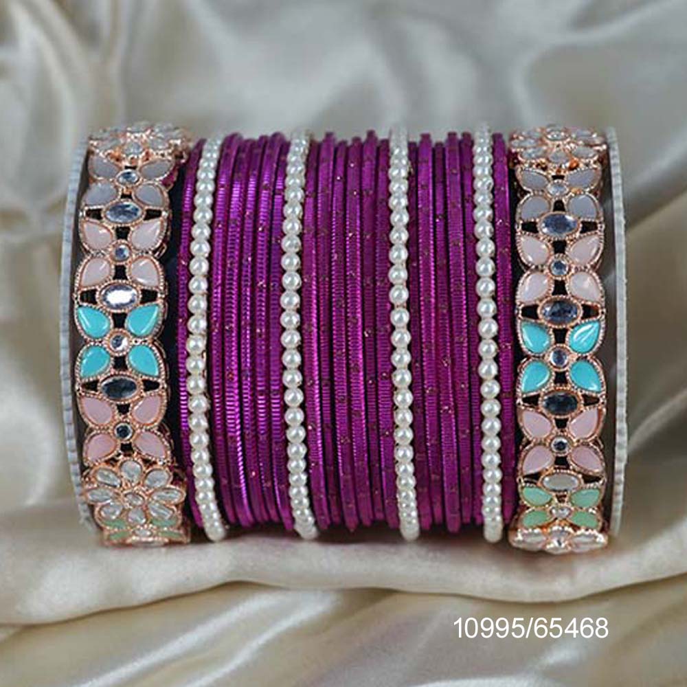 Fancy Design Rani Color Crystal Customised Chuda Set with High Quality American Diamond Stone Studded for Women & Girls