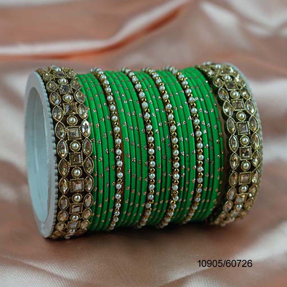 Fancy Design Green Color Dotted Customised Chuda Set with High Quality American Diamond Stone Studded for Women & Girls