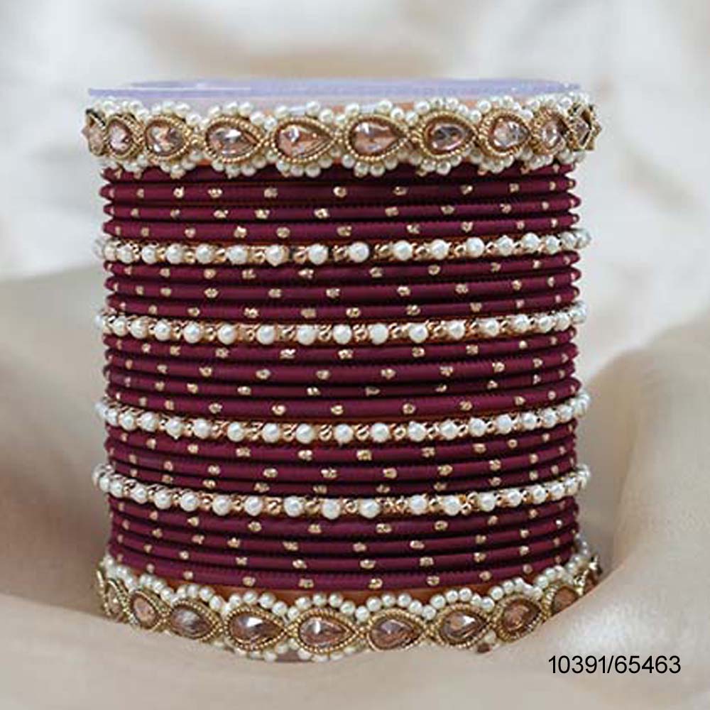 Fancy Design Maroon Color Dotted Customised Chuda Set with High Quality American Diamond Stone Studded for Women & Girls