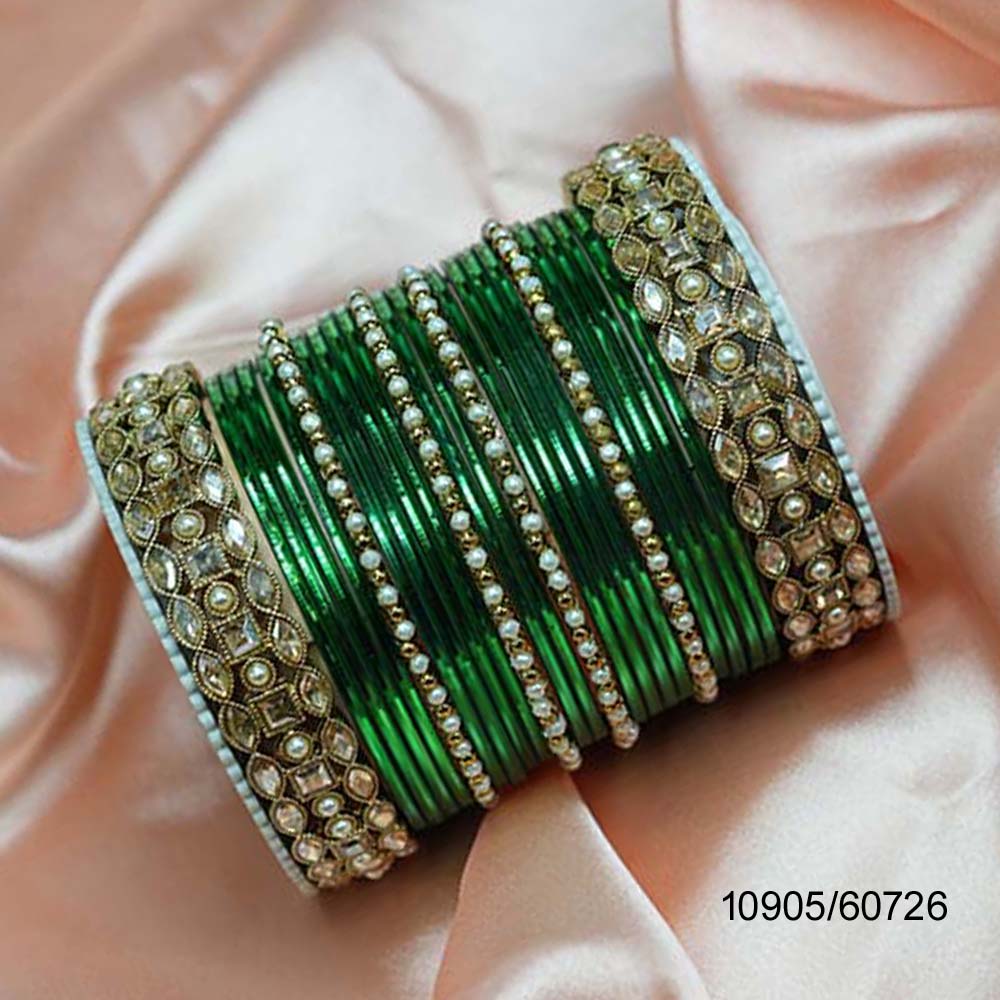 Fancy Design Green Color Glossy Customised Chuda Set with High Quality AD Stone Studded for Women & Girls