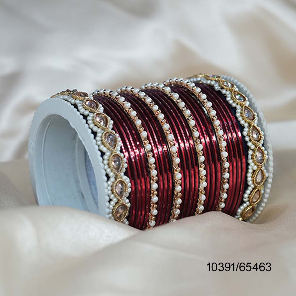 Fancy Design Maroon Color Glossy Customised Chuda Set with High Quality AD Stone Studded for Women & Girls