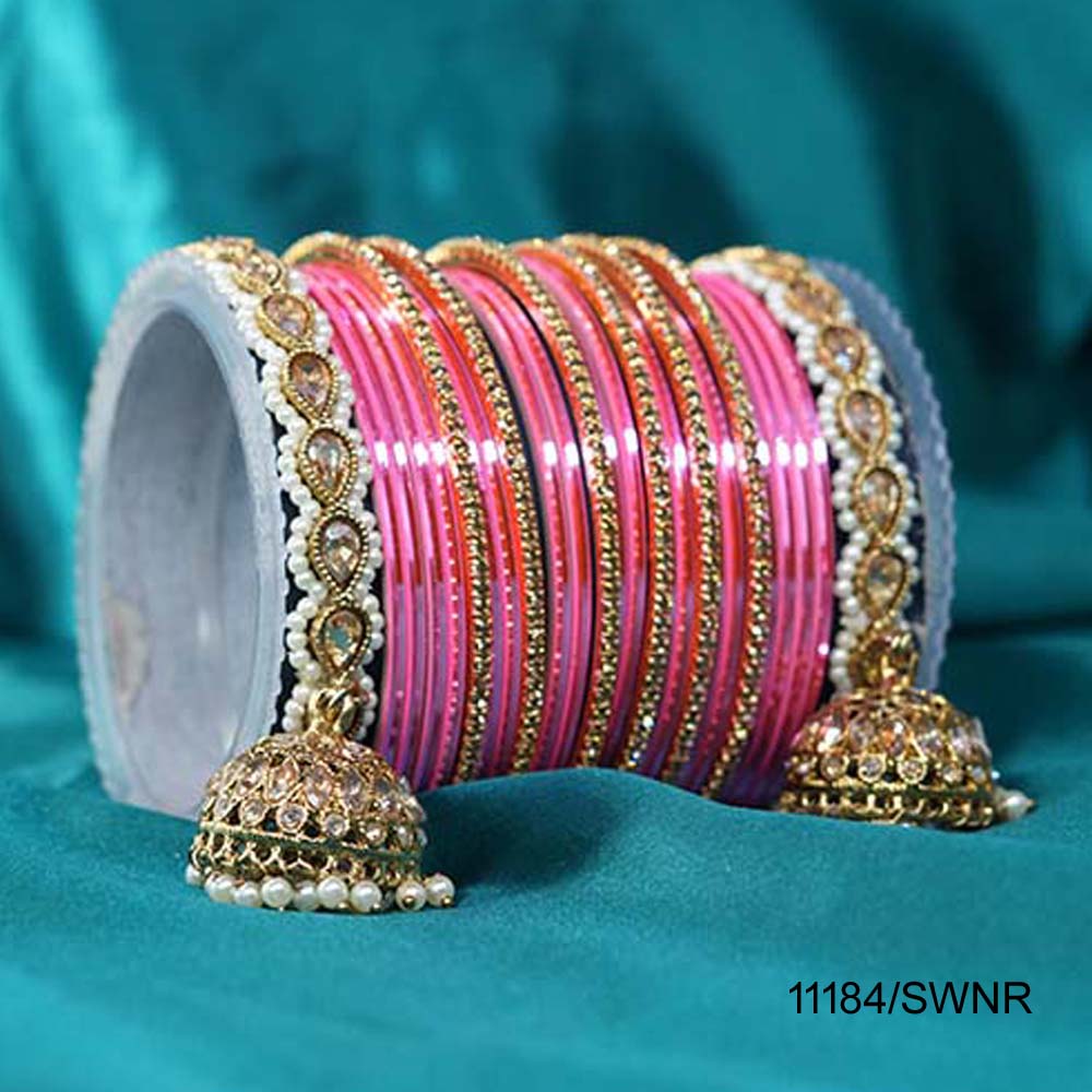 Fancy Design Pink Color Glossy Latkan Customised Chuda Set with High Quality AD Stone Studded for Women & Girls