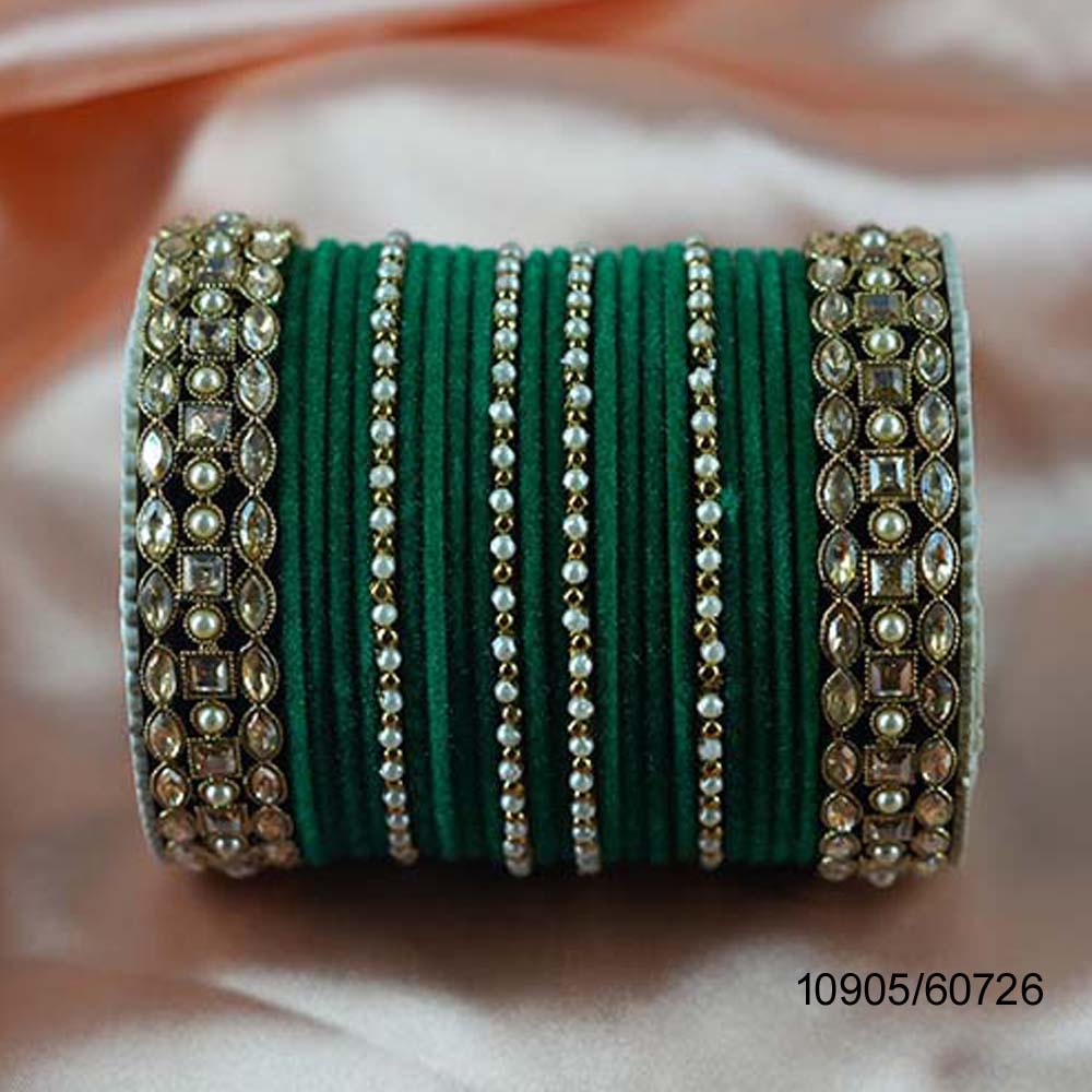 Fancy Design Green Color Velvet Customised Chuda Set with High Quality AD Stone Studded for Women & Girls