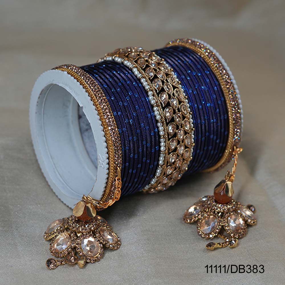 Fancy Design B Blue Color Crystal Customised Chuda Latkan Set with High Quality AD Stone Studded for Women & Girls