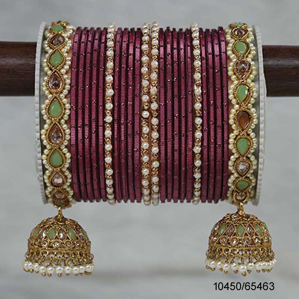 Fancy Design L Maroon Color Crystal Customised Chuda Latkan Set with High Quality AD Stone Studded for Women & Girls