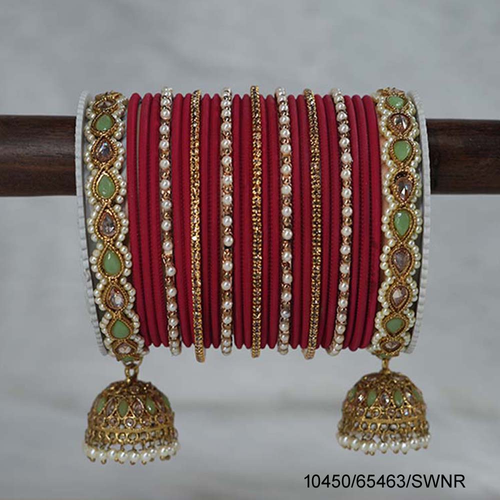 Fancy Design L Maroon Color Plain Customised Chuda Latkan Set with High Quality AD Stone Studded for Women & Girls