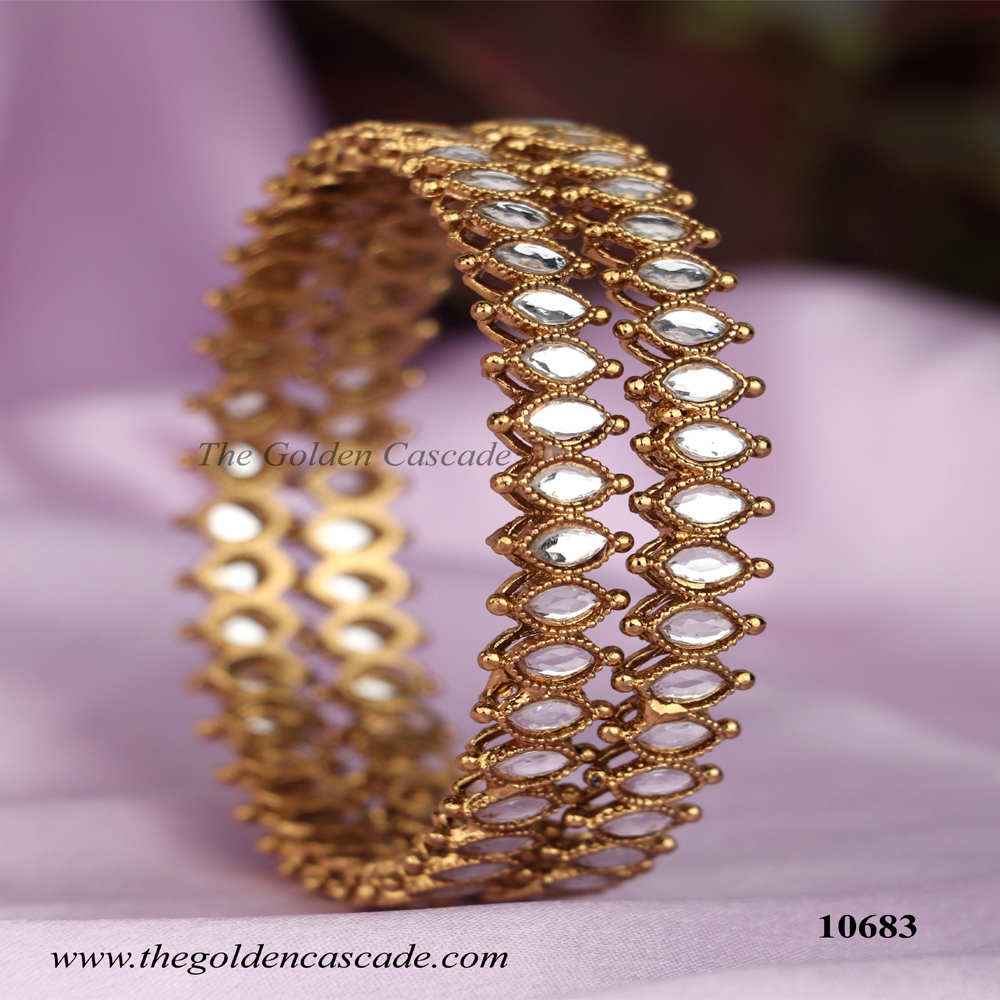 Golden Plated Design with American Diamond Stone Studded Metal Bangles / Bracelet Kada for Women & Girls / (AD-10683)